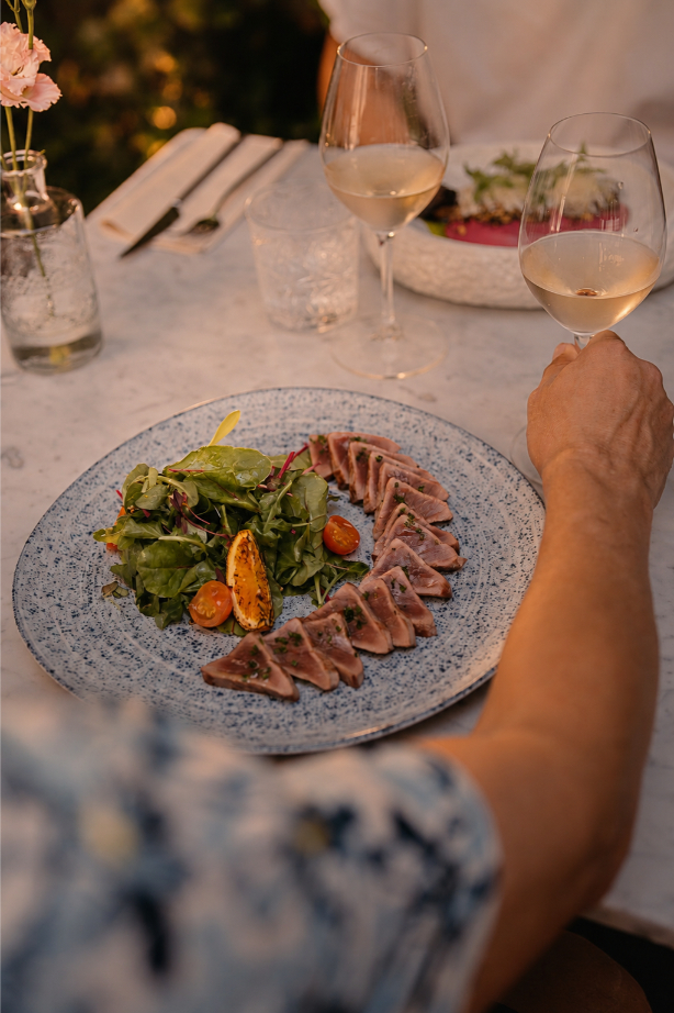 Mediterranean dish and wine served at Viu Restaurant in Palma